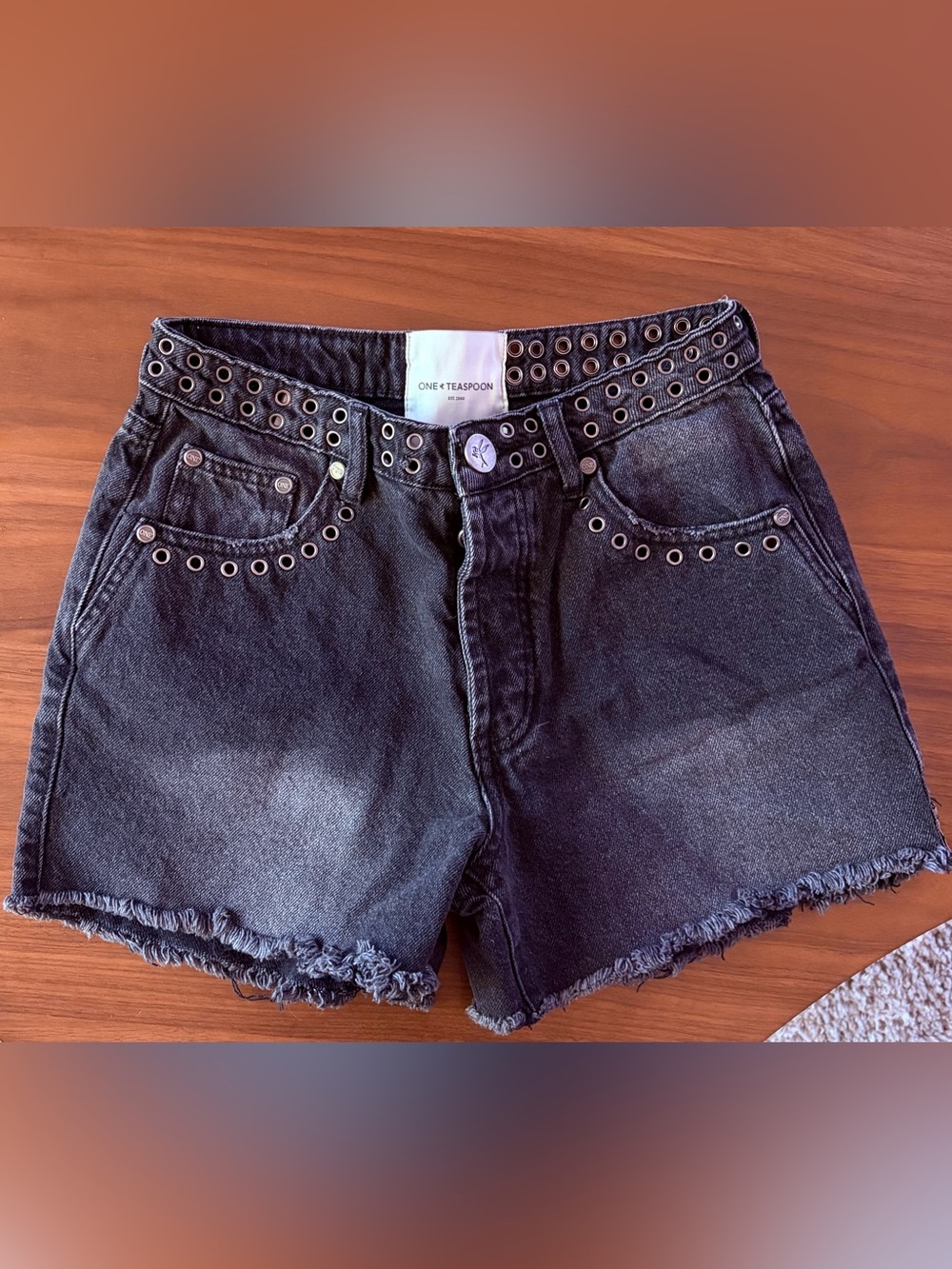 One Teaspoon Black Denim Studded Shorts